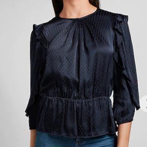 Express Jacquard Polka Dot Ruffle Sleeve Peplum Top XL